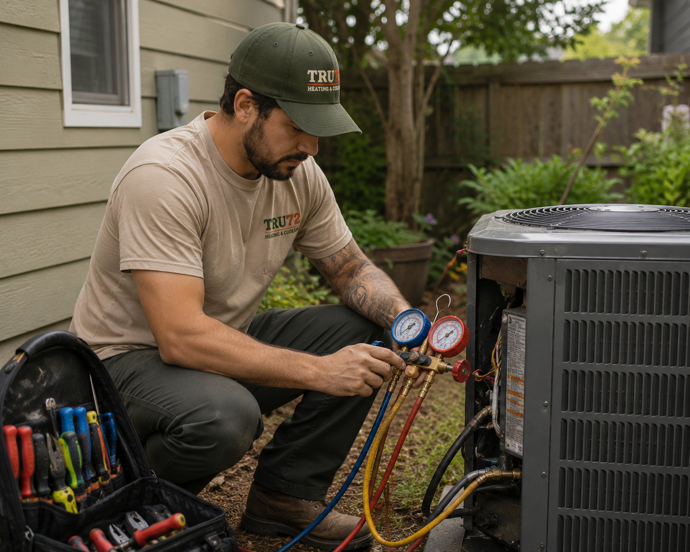 Tru72 technician servicing a central air conditioning system