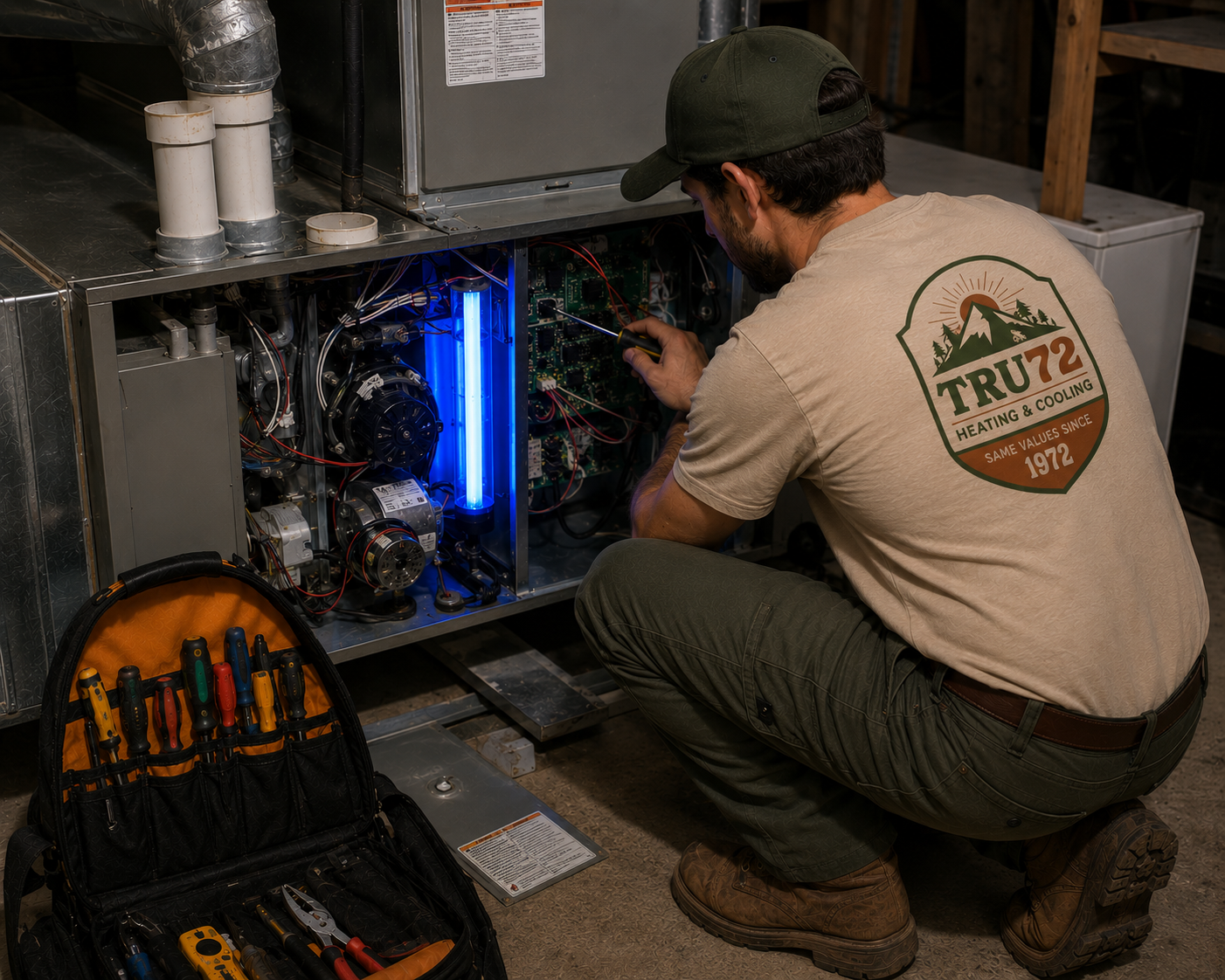 Tru72 technician assessing indoor air quality in a Portland-area home